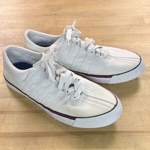 K-Swiss White Canvas Sneakers with Blue and Red Accents